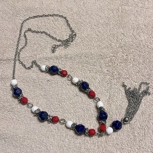 Red white and blue Y-shaped next necklace